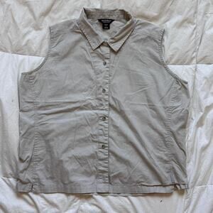 Woolrich Khaki sleeveless button up shirt sz XL hiking outdoor cotton breathable